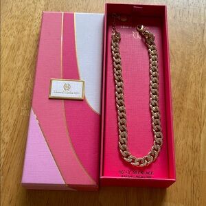 House of Harlow 1960 Gold Chunky Link Necklace with Pink Box